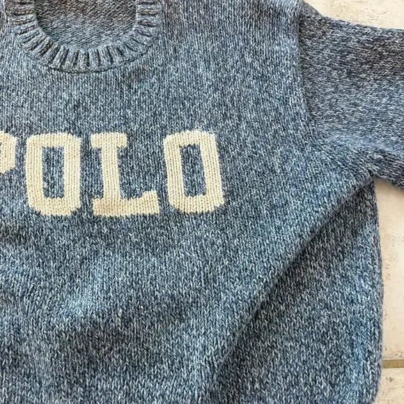 Polo Ralph Lauren Blue Marled Knit Logo POLO Crewneck Sweater Size L - Picture 10 of 11